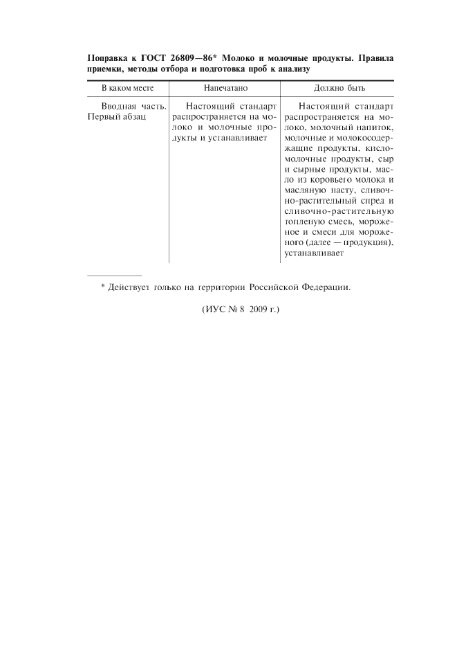 Поправка к ГОСТ 26809-86