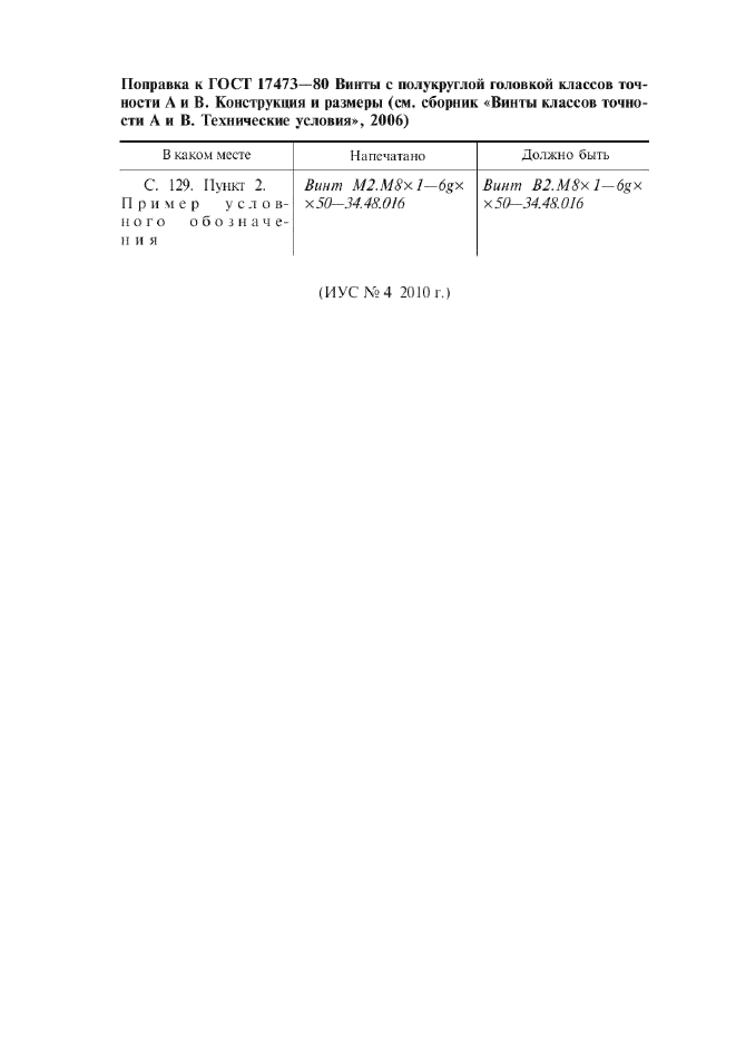 Поправка к ГОСТ 17473-80
