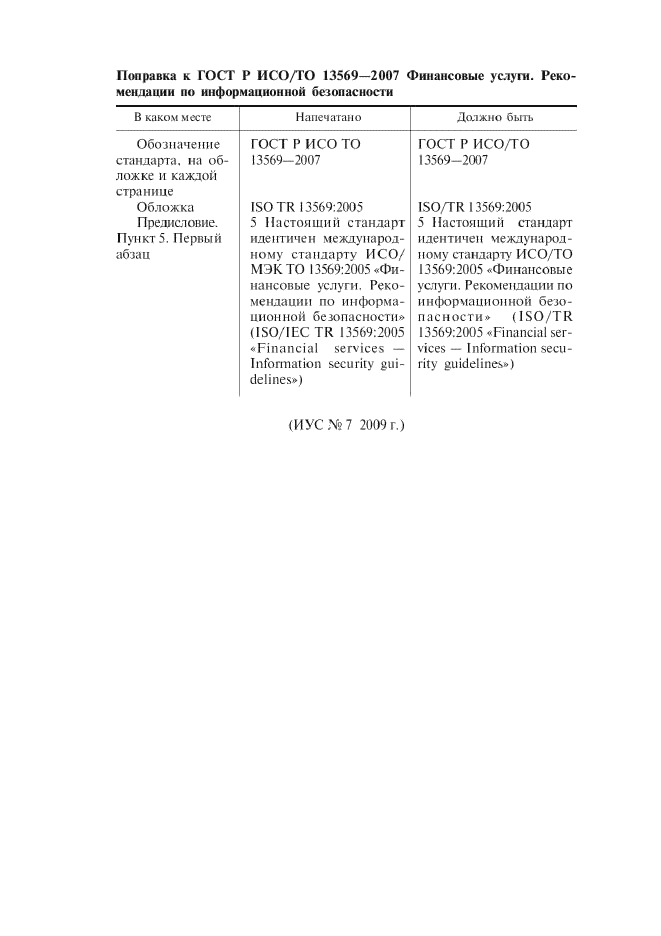 Поправка к ГОСТ Р ИСО/ТО 13569-2007