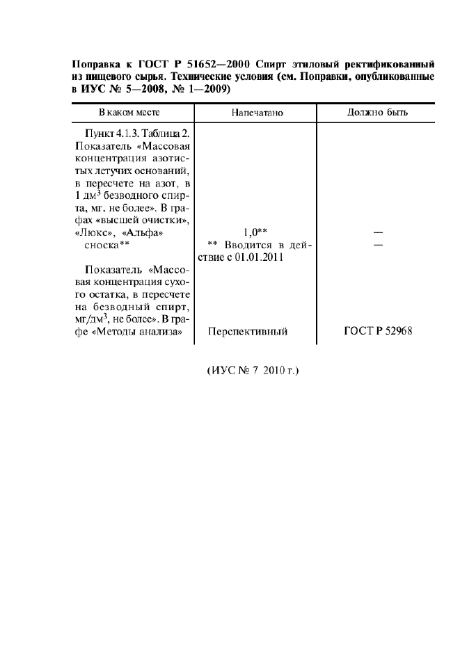 Поправка к ГОСТ Р 51652-2000