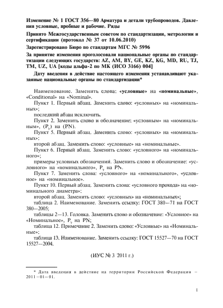 Изменение №1 к ГОСТ 356-80