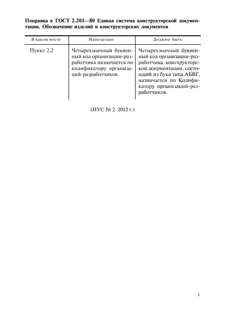 Поправка к ГОСТ 2.201-80