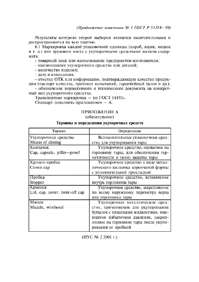 Изменение №1 к ГОСТ Р 51214-98