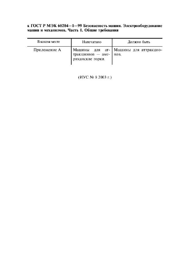 Поправка к ГОСТ Р МЭК 60204-1-99