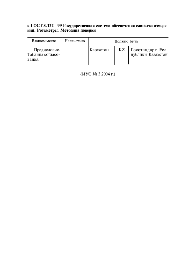 Поправка к ГОСТ 8.122-99