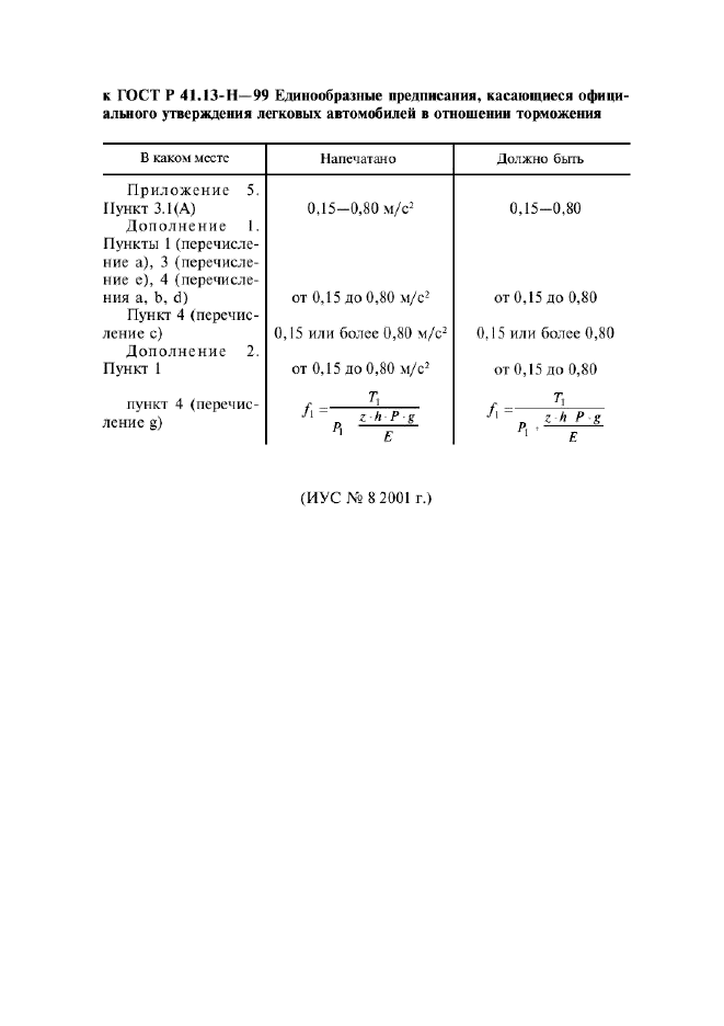 Поправка к ГОСТ Р 41.13-H-99