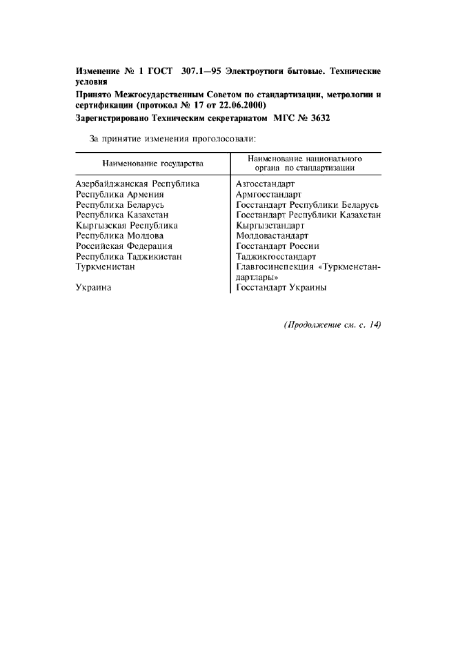 Изменение №1 к ГОСТ 307.1-95