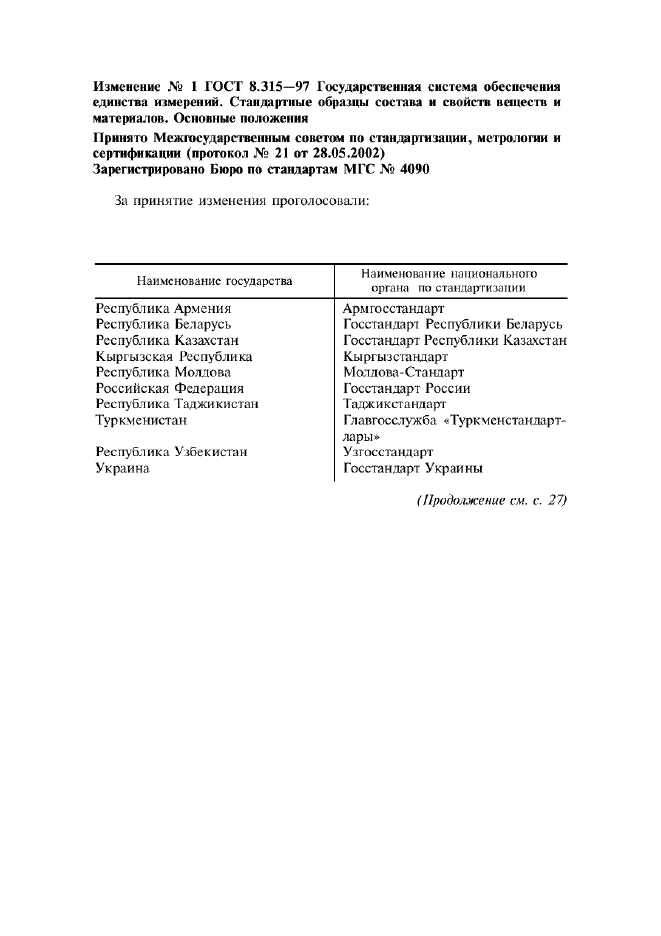 Изменение №1 к ГОСТ 8.315-97