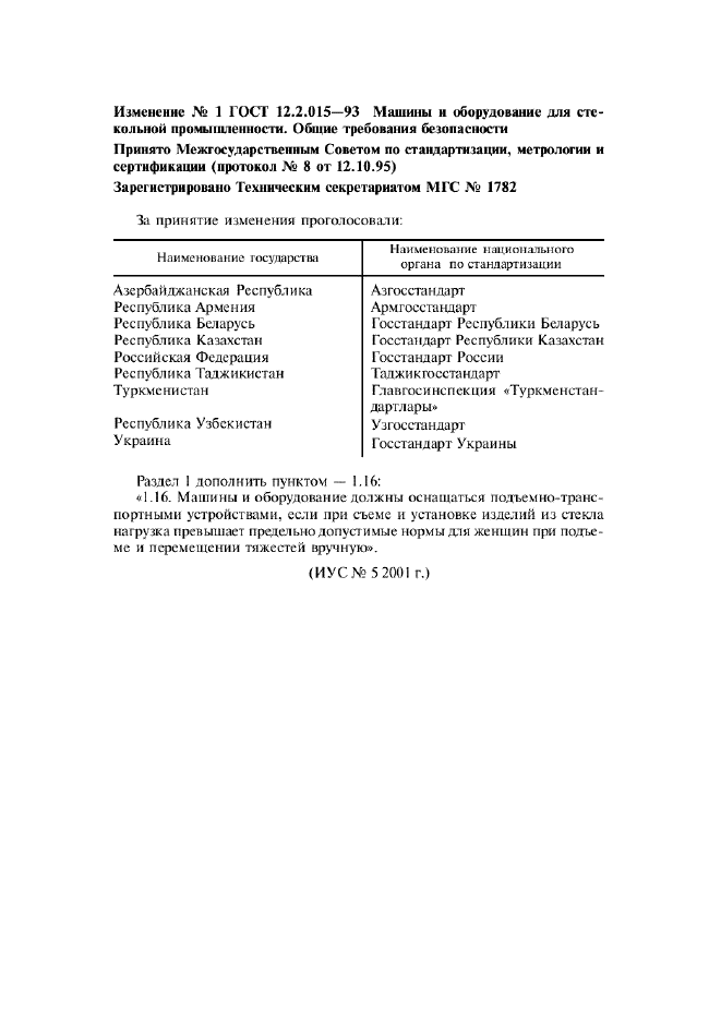 Изменение №1 к ГОСТ 12.2.015-93