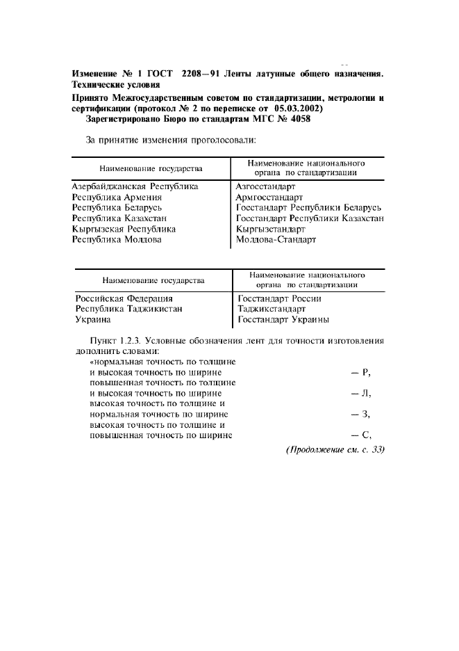 Изменение №1 к ГОСТ 2208-91