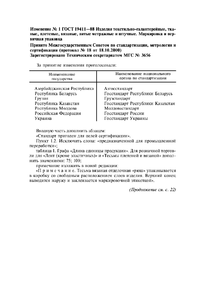 Изменение №1 к ГОСТ 19411-88