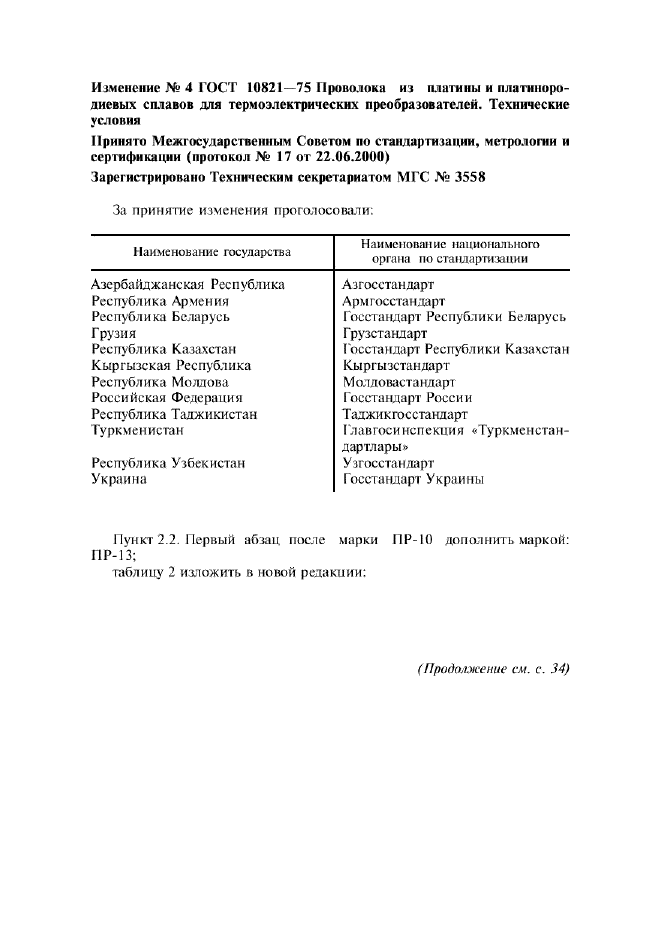 Изменение №4 к ГОСТ 10821-75