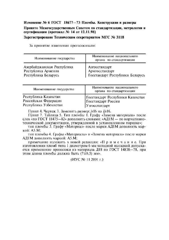 Изменение №6 к ГОСТ 18677-73